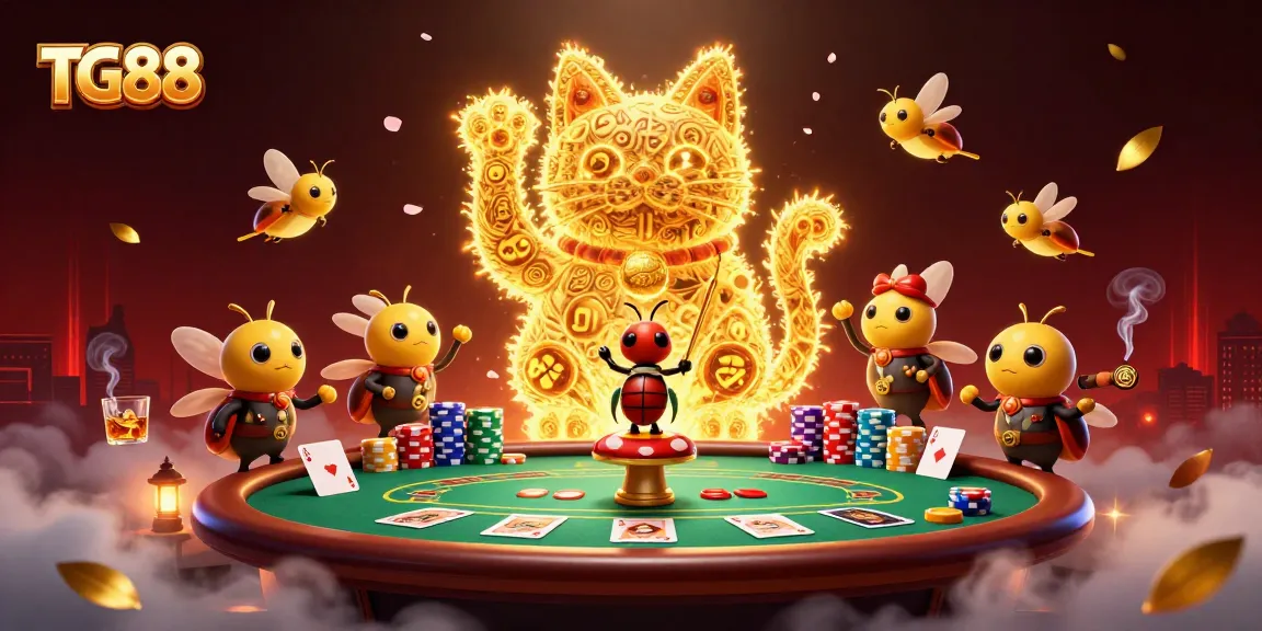 Experience thrilling gameplay and interactions with TG88, showcasing a dynamic giant lucky cat in a vibrant casino setting.