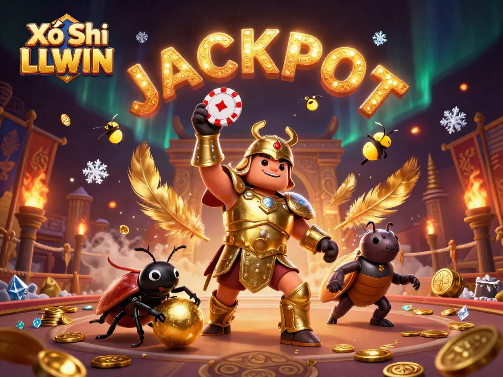 Xổ Số LLWIN showcases winning strategies with dynamic casino characters and vibrant illustrations.