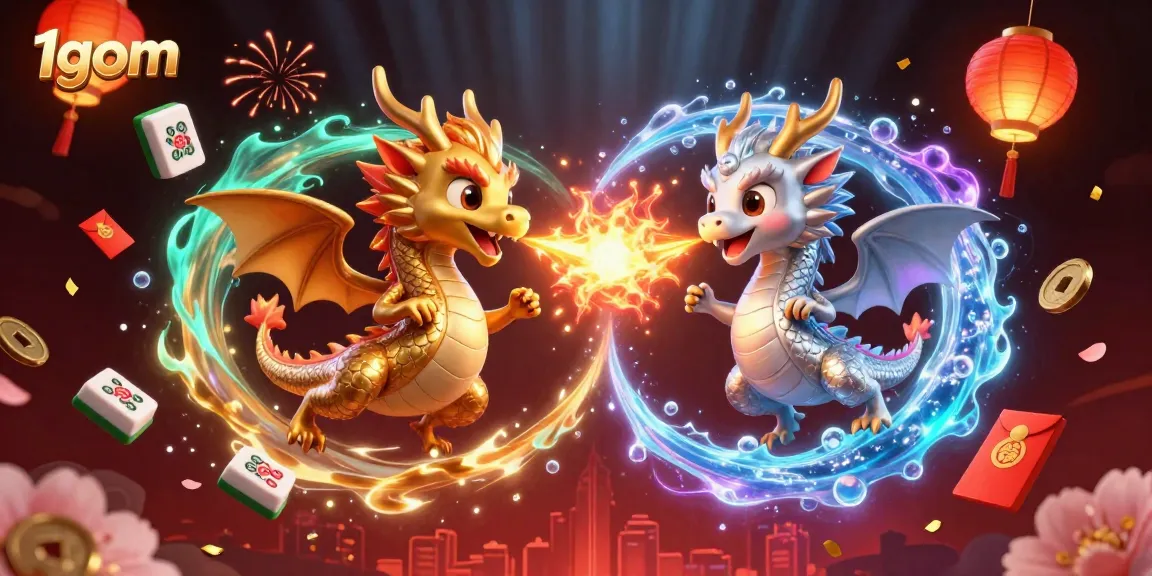 Engage in dynamic betting experiences with 1gom, showcasing vibrant dragons in a lively casino-themed setting.