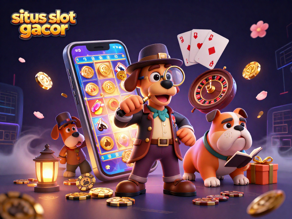 Engage in thrilling gaming at situs slot gacor surrounded by vibrant casino elements, enticing players with opportunities.