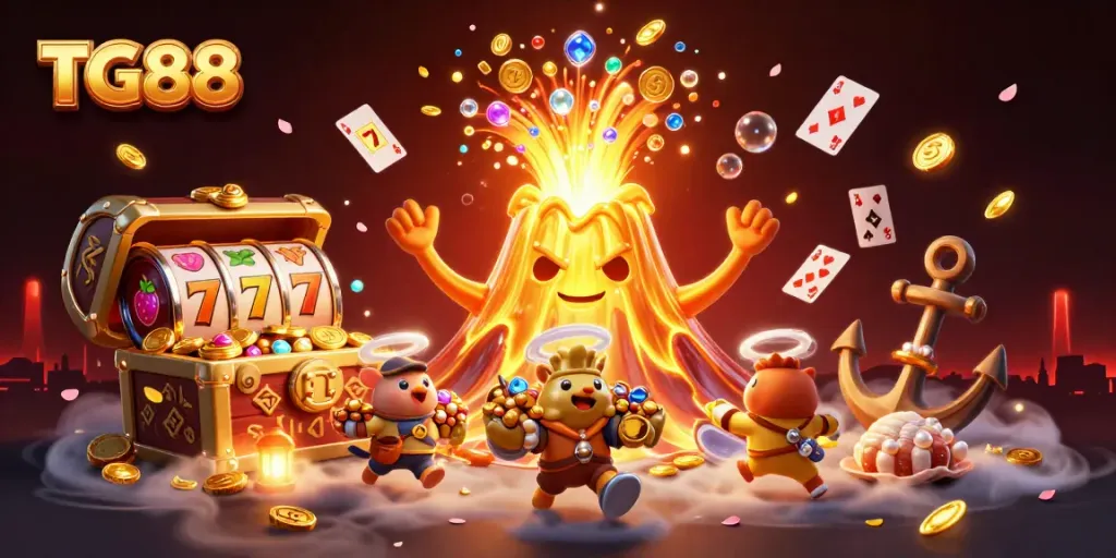 Win big with TG88 in this vibrant, ultra-detailed casino adventure illustration.