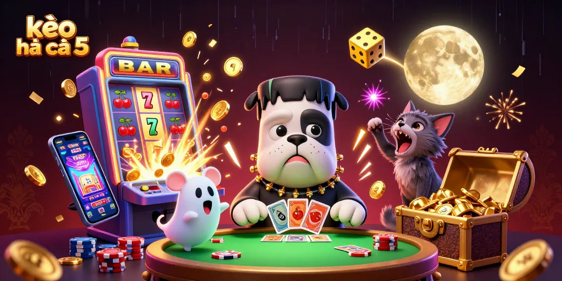 Engage with kèo nhà cái 5 at a vibrant casino table with a ghost mouse and werewolf kitten.