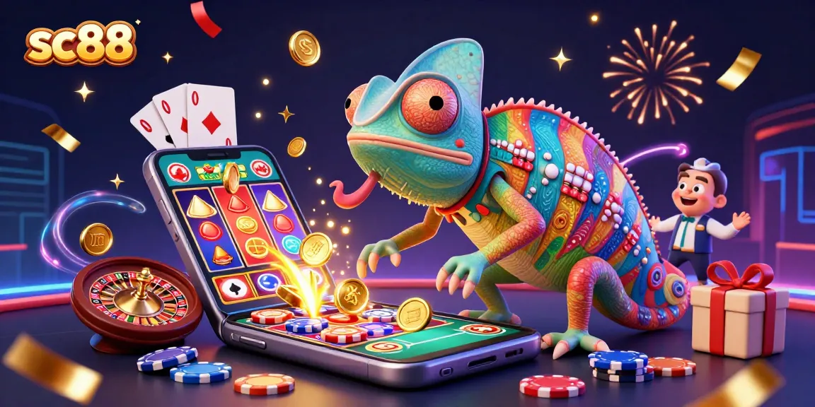Play sc88 with vibrant 3D casino characters and exciting game elements in this rich illustration.