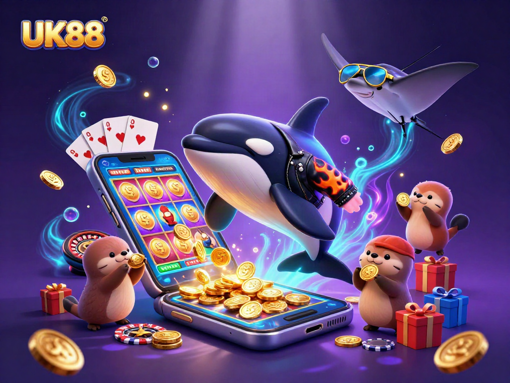 Engage with UK88's vibrant underwater casino scene, featuring animated characters and thrilling game elements.