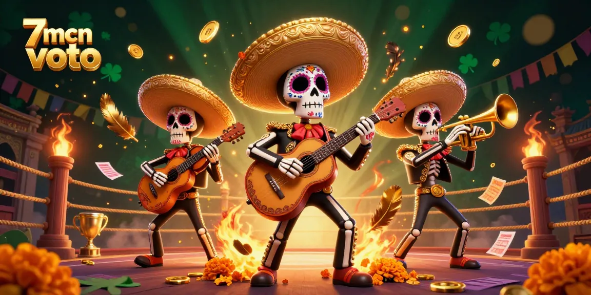 Engage in sports betting with 7mcn voto while enjoying a vibrant scene featuring a skeleton mariachi band.