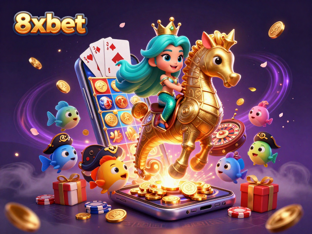Experience magical gameplay at 8xbet with a vibrant mermaid scene illustrating thrilling slot games and dynamic casino elements.
