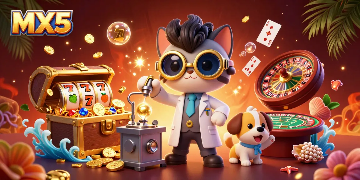 Experience the thrill of gambling with MX5 in this vibrant 3D casino illustration.