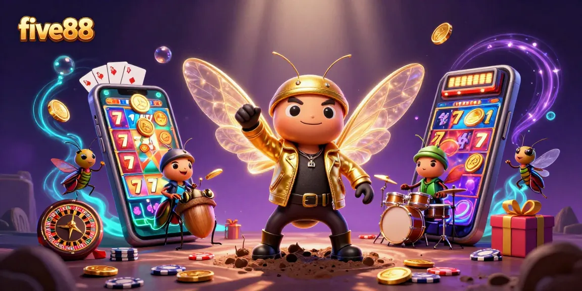 Experience excitement with the five88 rock star cicada in a vibrant casino scene celebrating winning.