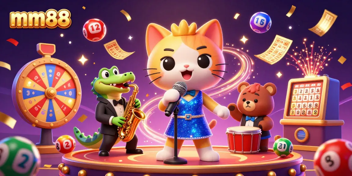 Experience the thrill of casino games with mm88's vibrant 3D illustration featuring lively characters and exciting elements.