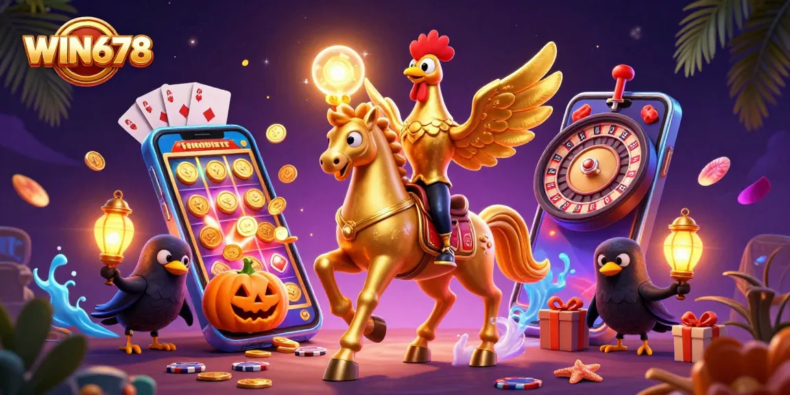 WIN678 gamers enjoy spectacular wins in a vibrant 3D casino scene filled with excitement and rewards.