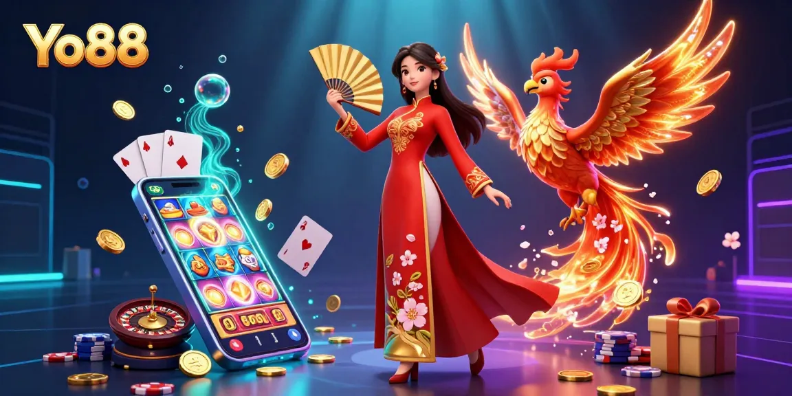 Experience thrilling action at Yo88 with vibrant 3D characters challenging the odds in a stunning casino scene.