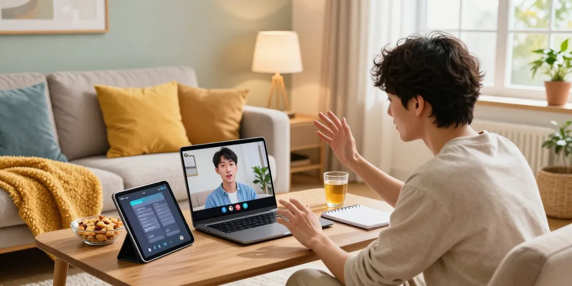 Engaging in ai spicy talk with a friendly AI avatar in a cozy living room.