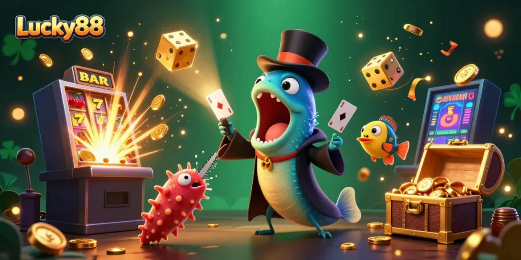 Experience Lucky88 with thrilling deep-sea characters engaging in dynamic casino elements.