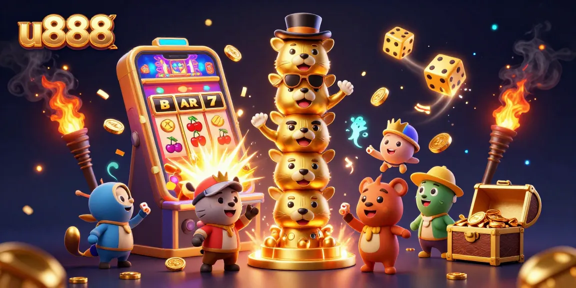 Spin the reels at u888 with an explosive jackpot scene featuring lively casino elements!