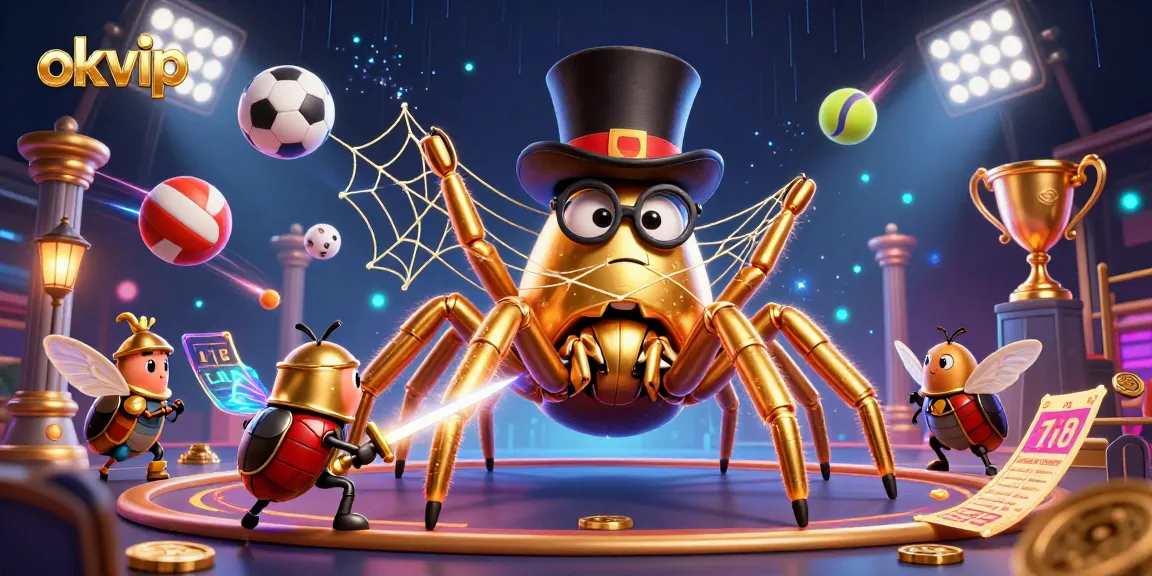 Experience thrilling gaming at okvip with a golden tarantula and knight in an electrifying casino showdown.