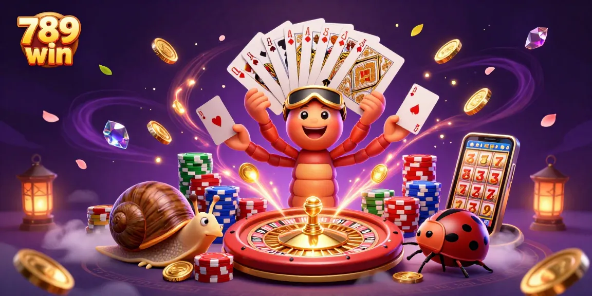 Experience the excitement of 789 win with animated characters in a rich casino scene.
