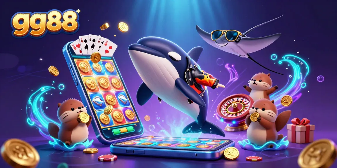 Join the fun at gg88 with an action-packed scene of sea characters enjoying games and prizes.