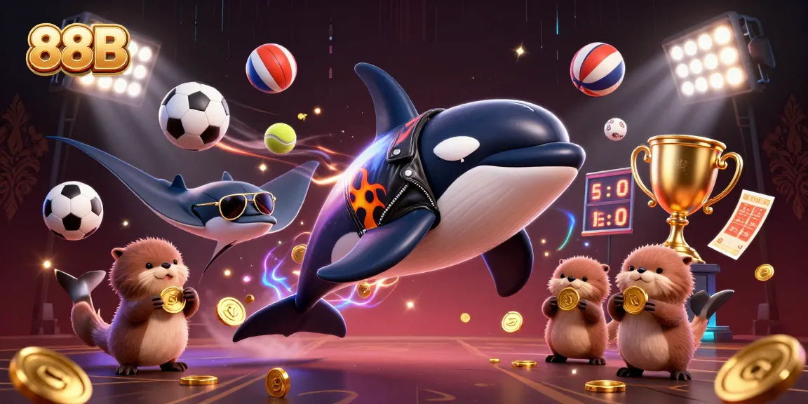 Experience thrilling gameplay with 88B, featuring a vibrant casino scene packed with dynamic sports elements and exciting characters.