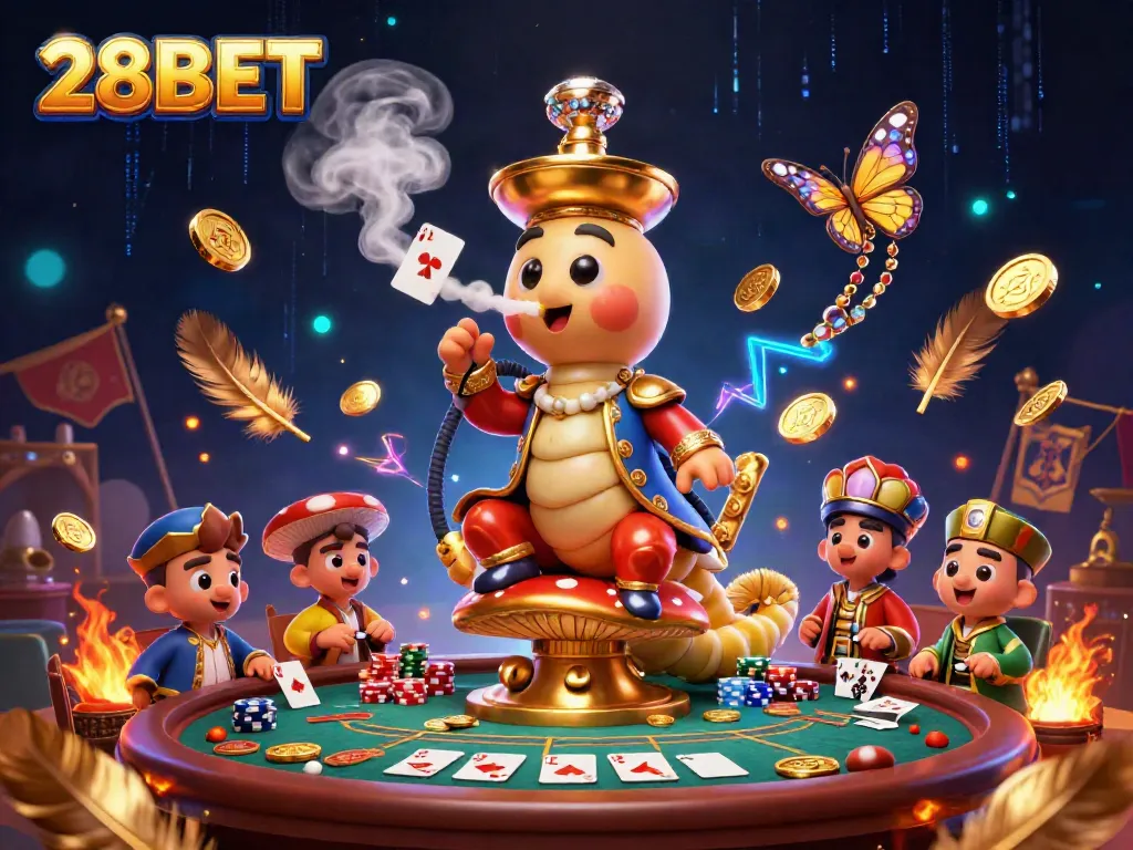 Experience excitement with 28BET's vibrant casino scene showcasing colorful poker elements and rich gaming atmosphere.