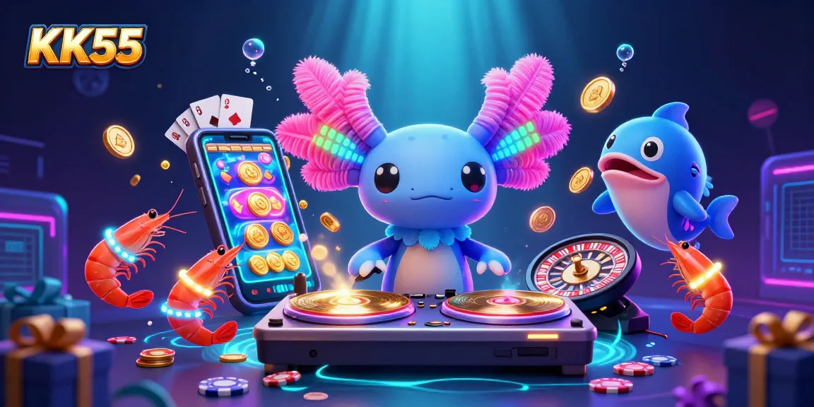 Experience KK55 dynamic underwater party featuring vibrant gaming elements and colorful sea creatures in a casino setting.