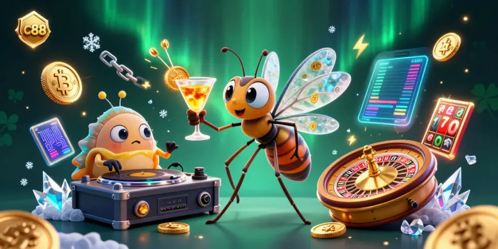 Engage in top strategies at lc88 with enchanting visuals of casino-themed characters and crypto elements.
