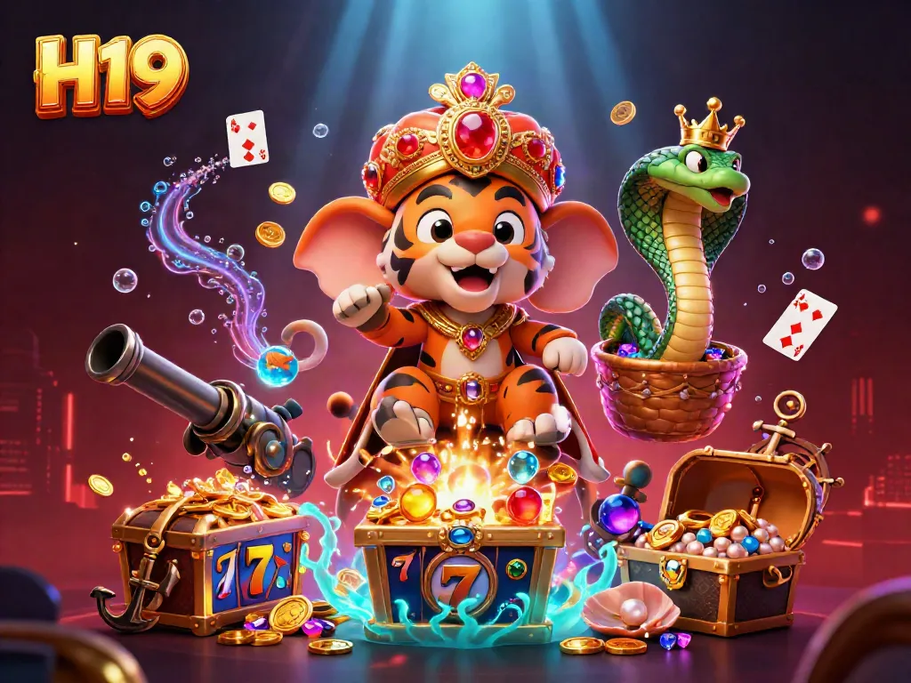 Experience the thrilling world of H19 slots with a vibrant casino adventure illustration.