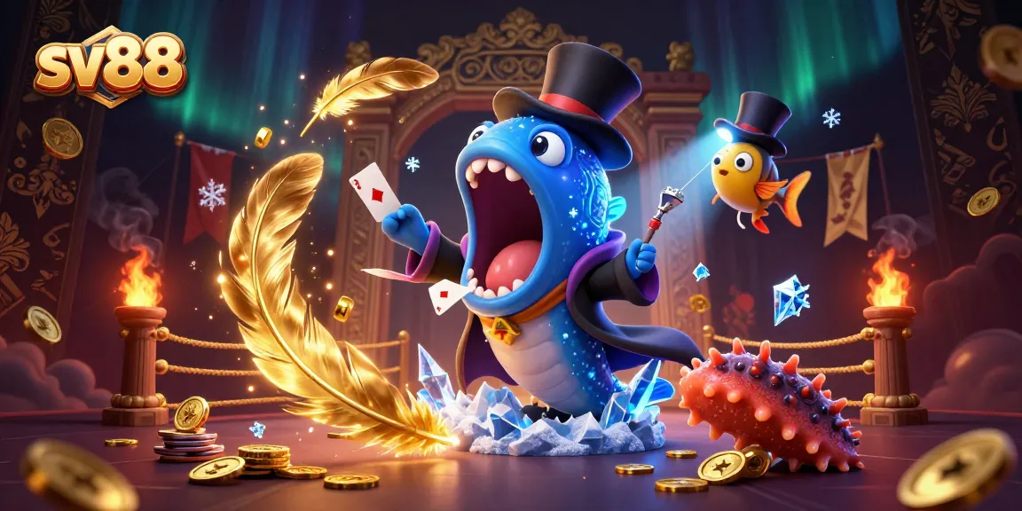 Engage in thrilling card tricks with sv88's bioluminescent characters in an action-packed gambling scene.