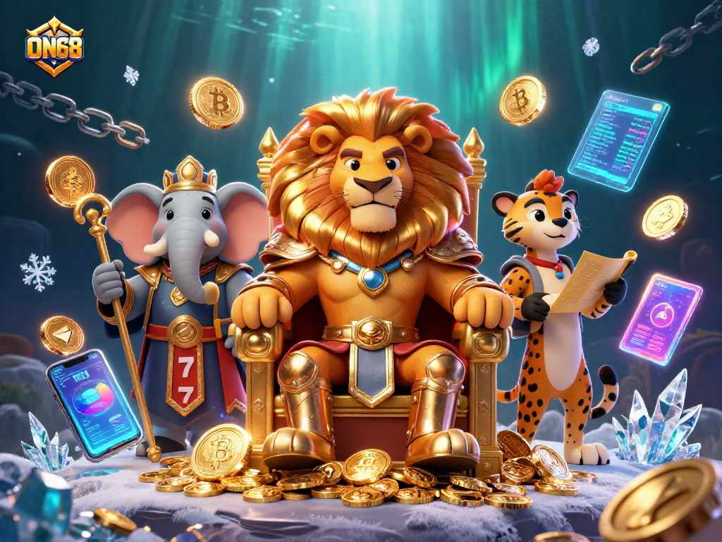 Experience the thrill of gaming at ON68 with vibrant 3D characters and dynamic casino elements.