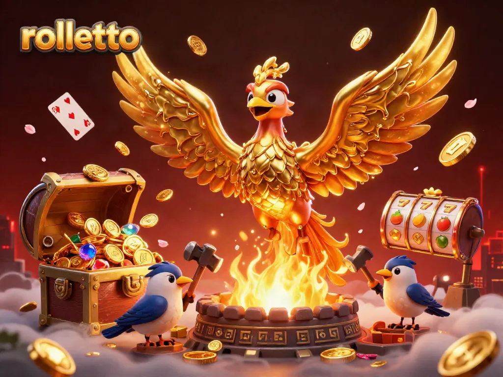Experience excitement at rolletto Casino with dynamic golden phoenix and casino elements in a vibrant 3D scene.