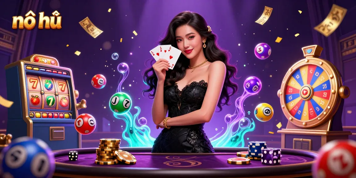 Engage in nổ hũ with luxurious casino aesthetics, vibrant lottery elements, and exciting gameplay features.