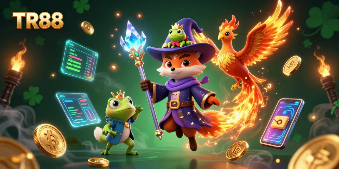 Experience the vibrant excitement of TR88 with engaging gambling icons and enchanted characters.