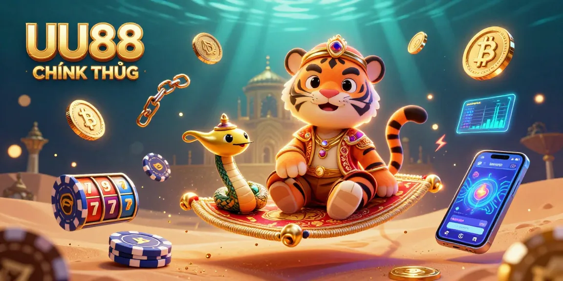 UU88 CHÍNH THỨC showcases an energetic scene featuring a tiger sultan and vibrant casino elements.