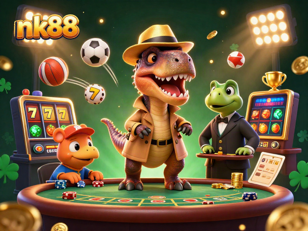 Experience thrilling moments at nk88's blackjack table with dinosaur characters and dynamic game elements.