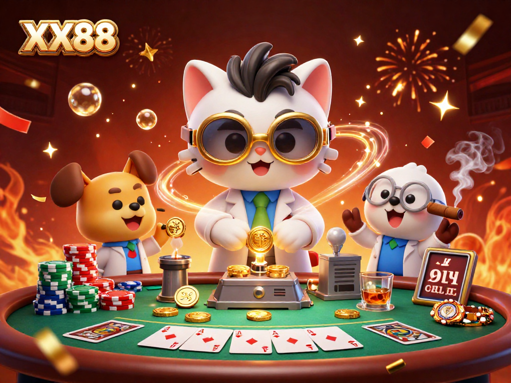 Engage in exciting poker action at XX88 with a vibrant 3D illustration showcasing thrilling game elements.