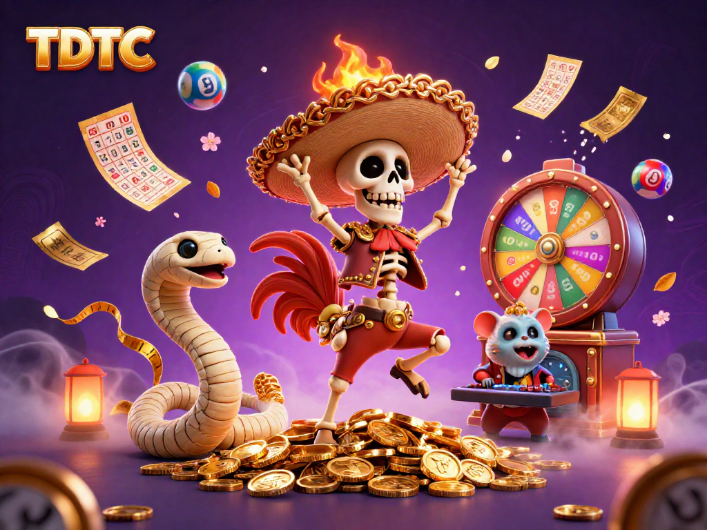 Experience TDTC thrills with a vibrant scene of a dancing mariachi rooster, mummy snake, and DJ hamster.