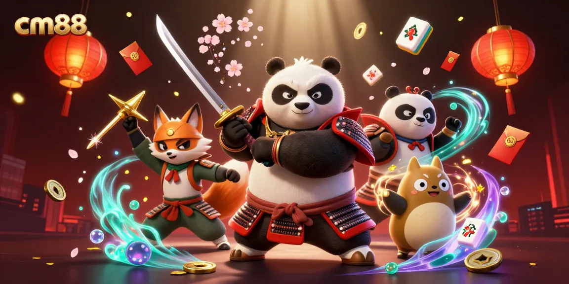 Experience thrilling gameplay at cm88 with a fierce samurai panda and captivating casino elements.