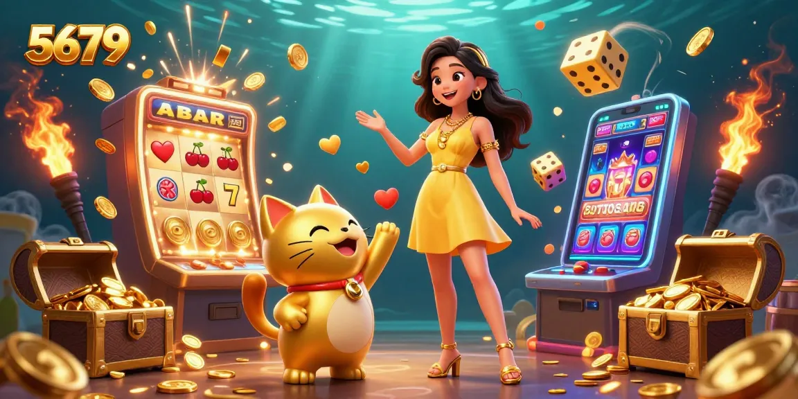 Experience vibrant wins with 5679 featuring a joyful woman and lucky cat at a lively casino scene.