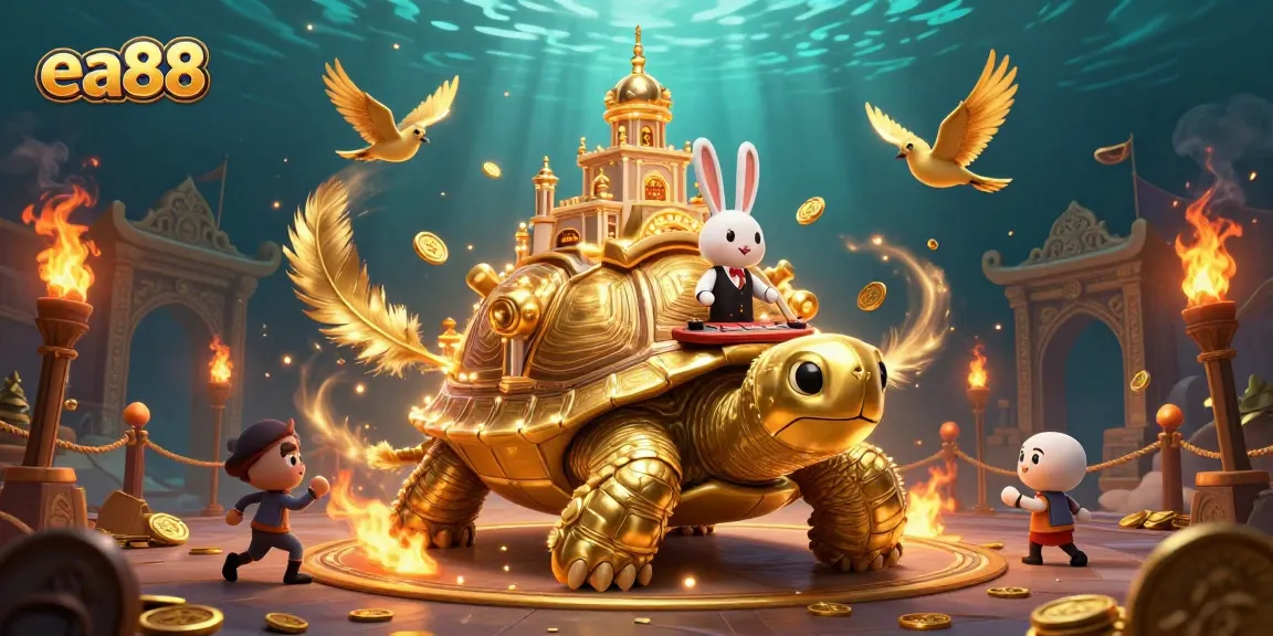 Experience exhilarating gameplay with ea88 as golden coins rain down around a lively casino scene.
