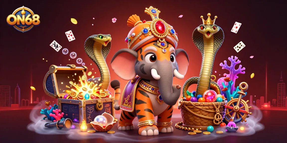 Experience the allure of ON68 with a vibrant 3D illustration of a majestic gaming scene featuring a tiger and treasure elements.