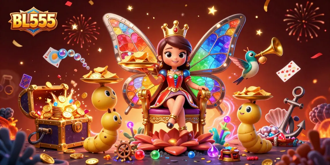 Spin the reels at BL555 with vibrant characters and thrilling casino elements in a vivid illustration.