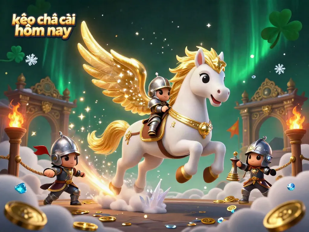Engage with the exciting kèo nhà cái hôm nay as a celestial knight rides a magical horse through a vibrant casino-themed world.