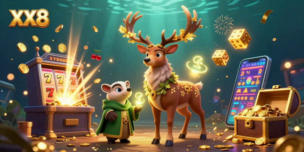 Spin the reels with XX8 in a thrilling 3D casino scene showcasing jackpot action and magical elements.