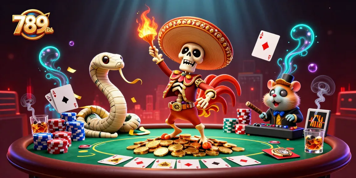 Experience thrilling moments with 789club as a rooster celebrates victory in a vibrant casino scene.
