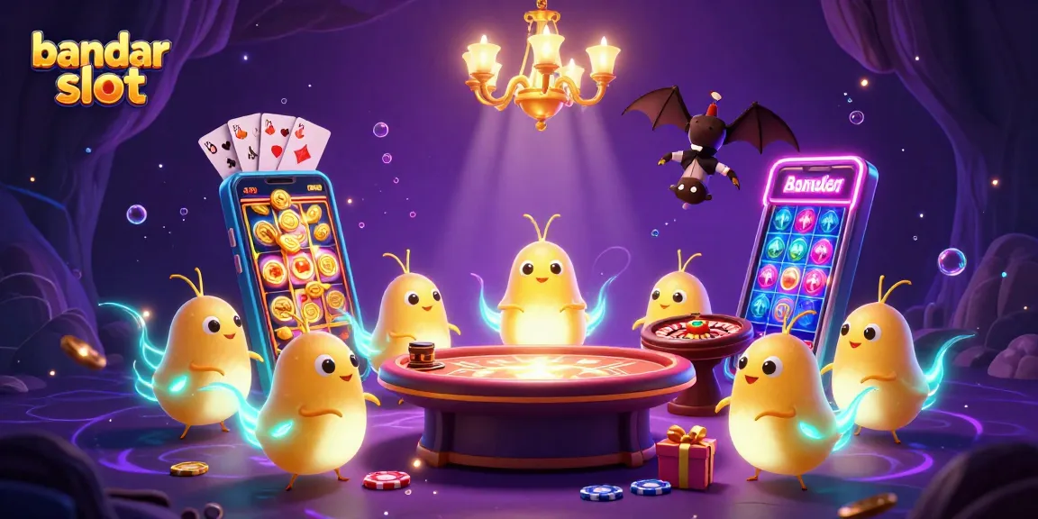 Experience the thrill of bandar slot games with vibrant glowworms illuminating a cave casino scene.