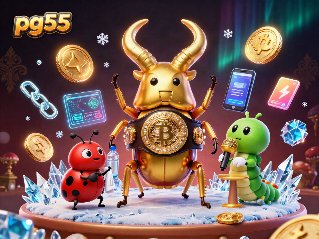Engage with pg55's exhilarating gaming action featuring vibrant characters and crypto elements.