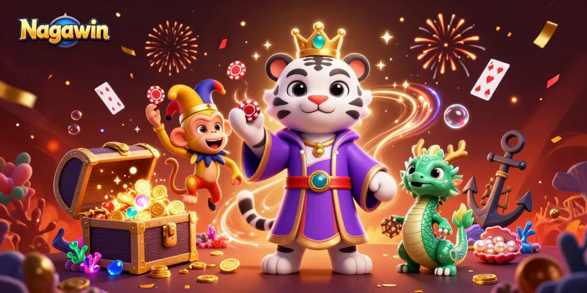 Engage in action with Nagawin's vibrant digital casino scene filled with iconic gambling elements.