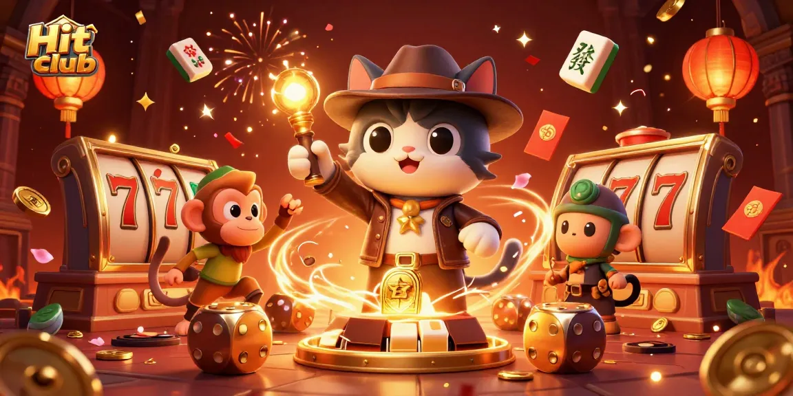 Hit club showcases a thrilling treasure hunt with cartoon characters at a vibrant casino.