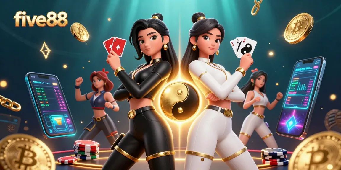 Engage with the excitement of five88 casino featuring vibrant twin Asian women with playing cards.