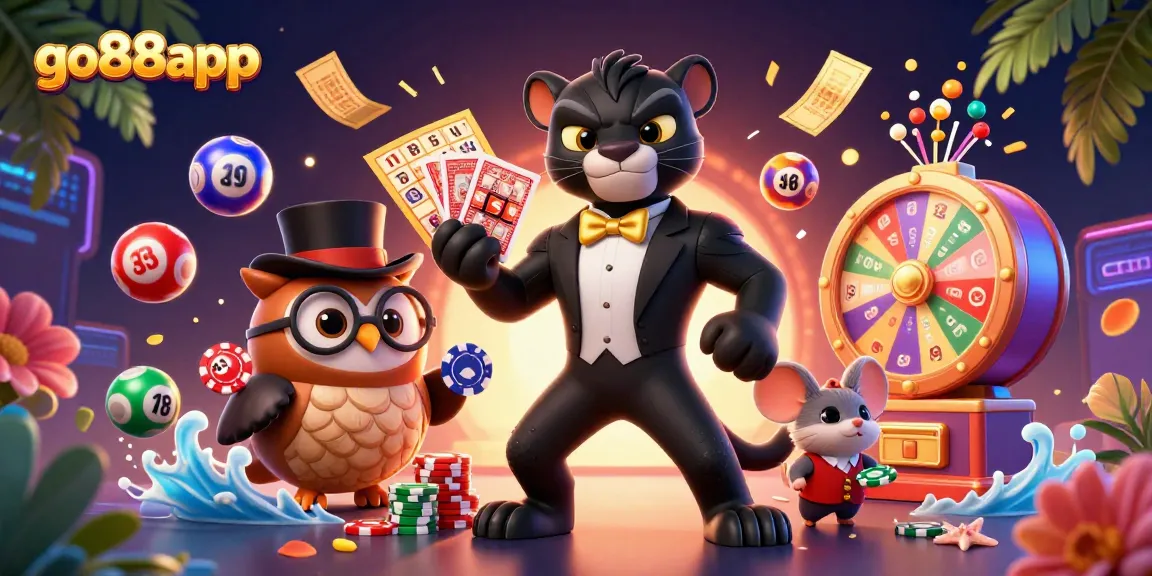 Engage in exciting gambling adventures with go88app's vibrant casino illustration featuring captivating characters.