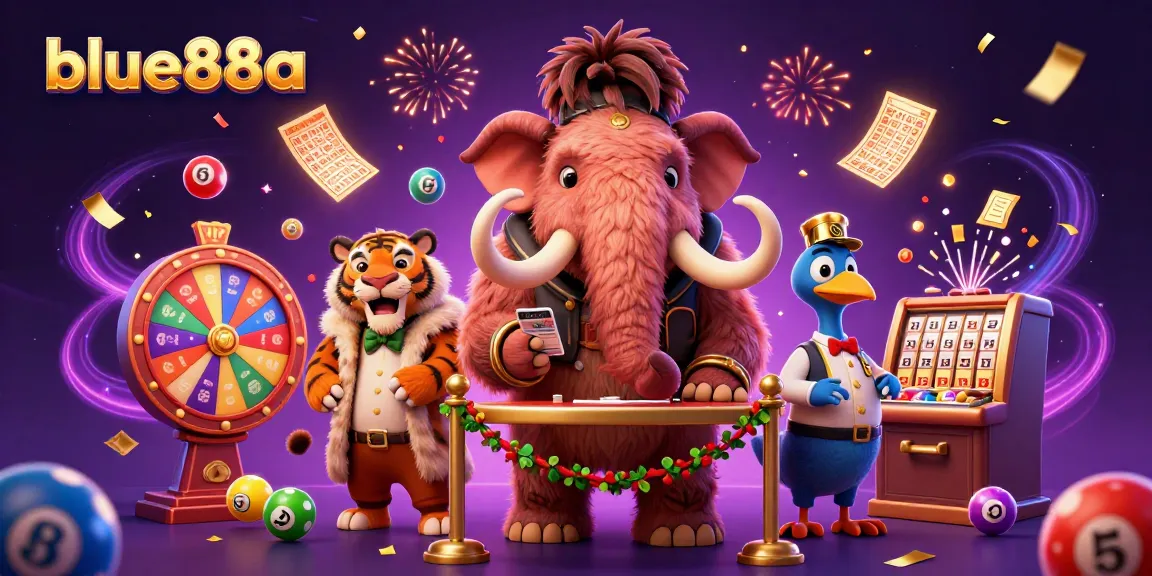 blue88a boosts excitement with a vibrant 3D casino scene featuring dynamic game elements and characters.